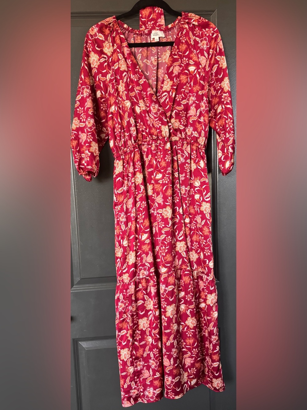 Lucky Brand Red Floral Wrap Midi Dress